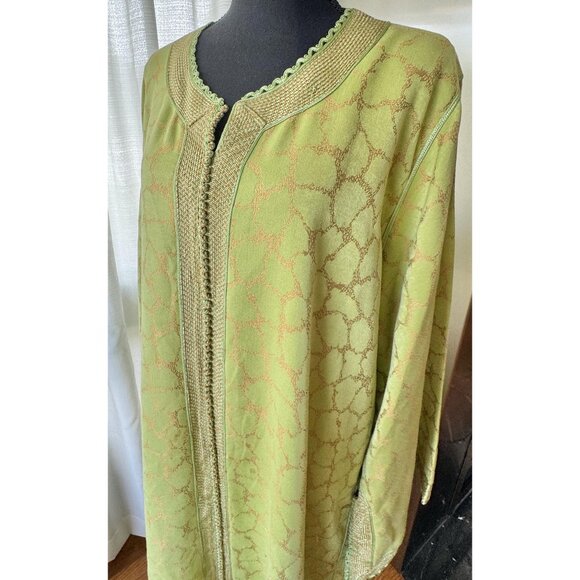 Vintage 70s caftan, chartreuse with golden bronze abstract, traditional robe - Picture 5 of 10